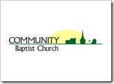 A logo for Community Baptist Church in Brownstown. This incorporates the town's clock on main street.